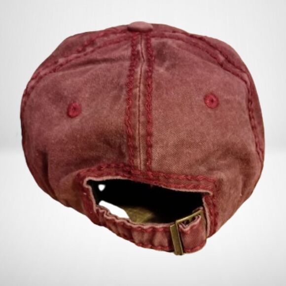 GOOD VIBES Vintage Baseball Cap Distressed Washed, Unisex Baseball Hats, Maroon - Picture 2 of 2